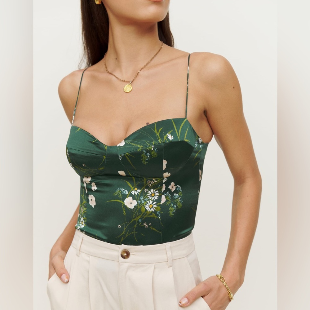 Reformation Silk Green Tory Top - Small / Size 2